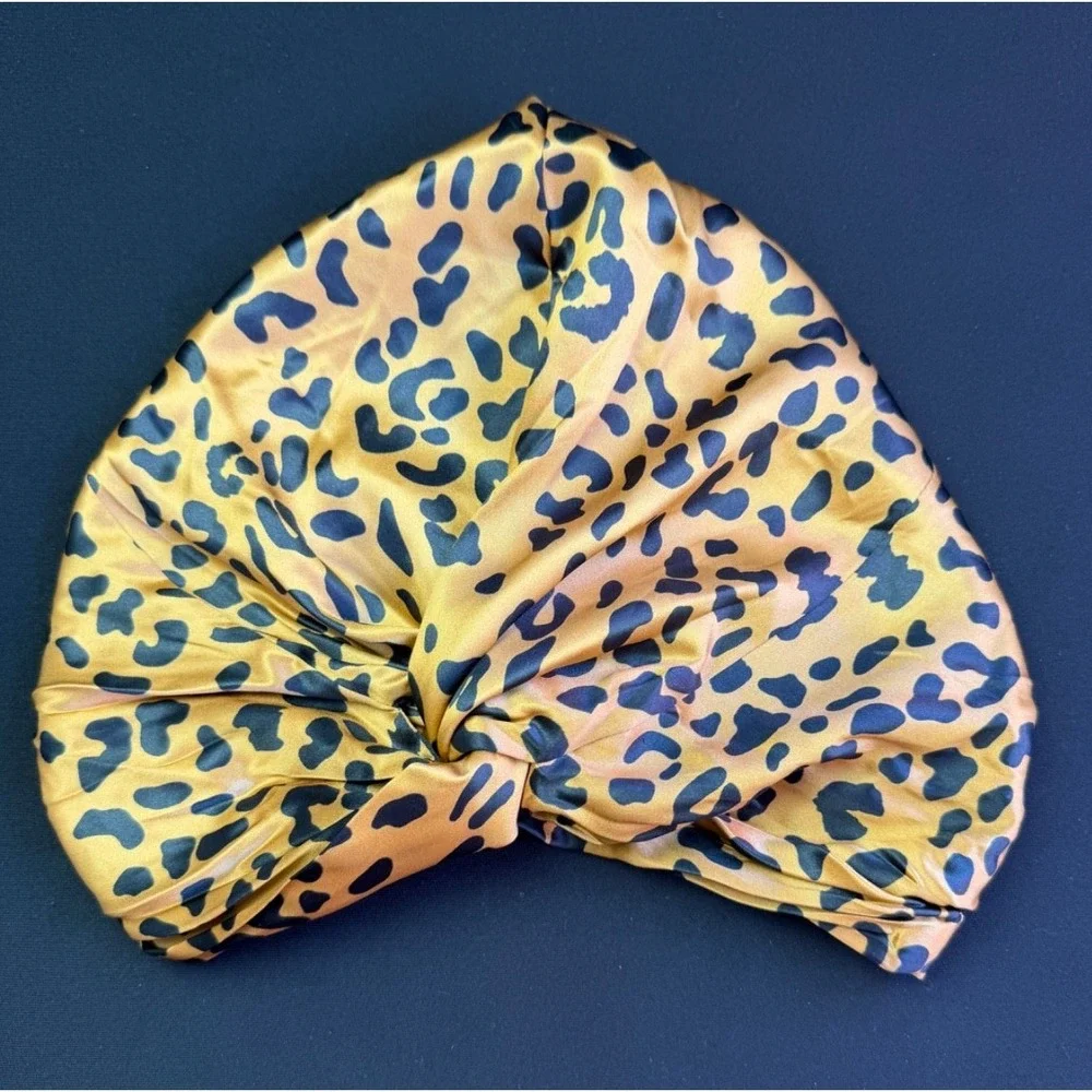 Zima Pure Silk Leopard Turban One Size - Double-Lined Pure 100% Mulberry Silk
